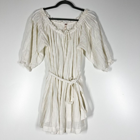 Free People Cool Off Romper Women's Ivory Off Shoulder Tie Waist Size Small - Picture 1 of 10